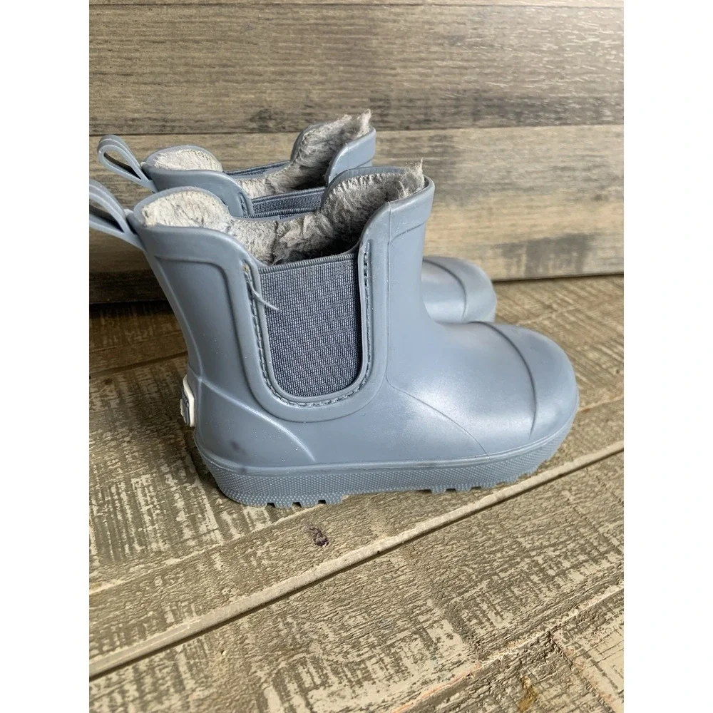 Bearpaw Rain Winter Boots Girls Size 5 Fur Lined Short Blue Gray Rubber‎
